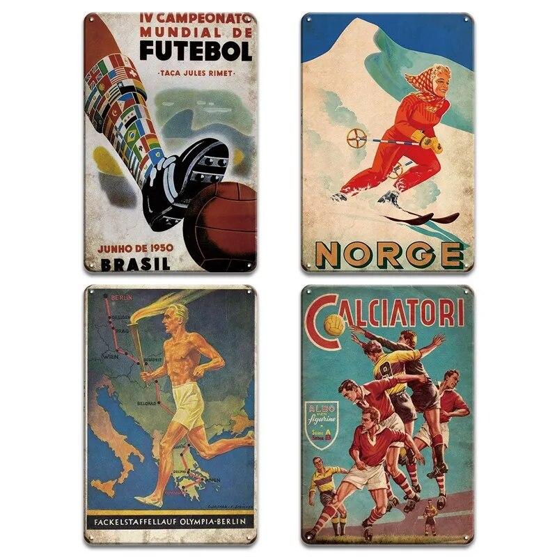 Skiing Baseball Metal Sign Austria Vintage Posters Sport Club Ski Metal Plaque Decorative Metal Plate Iron Painting Sport Wall