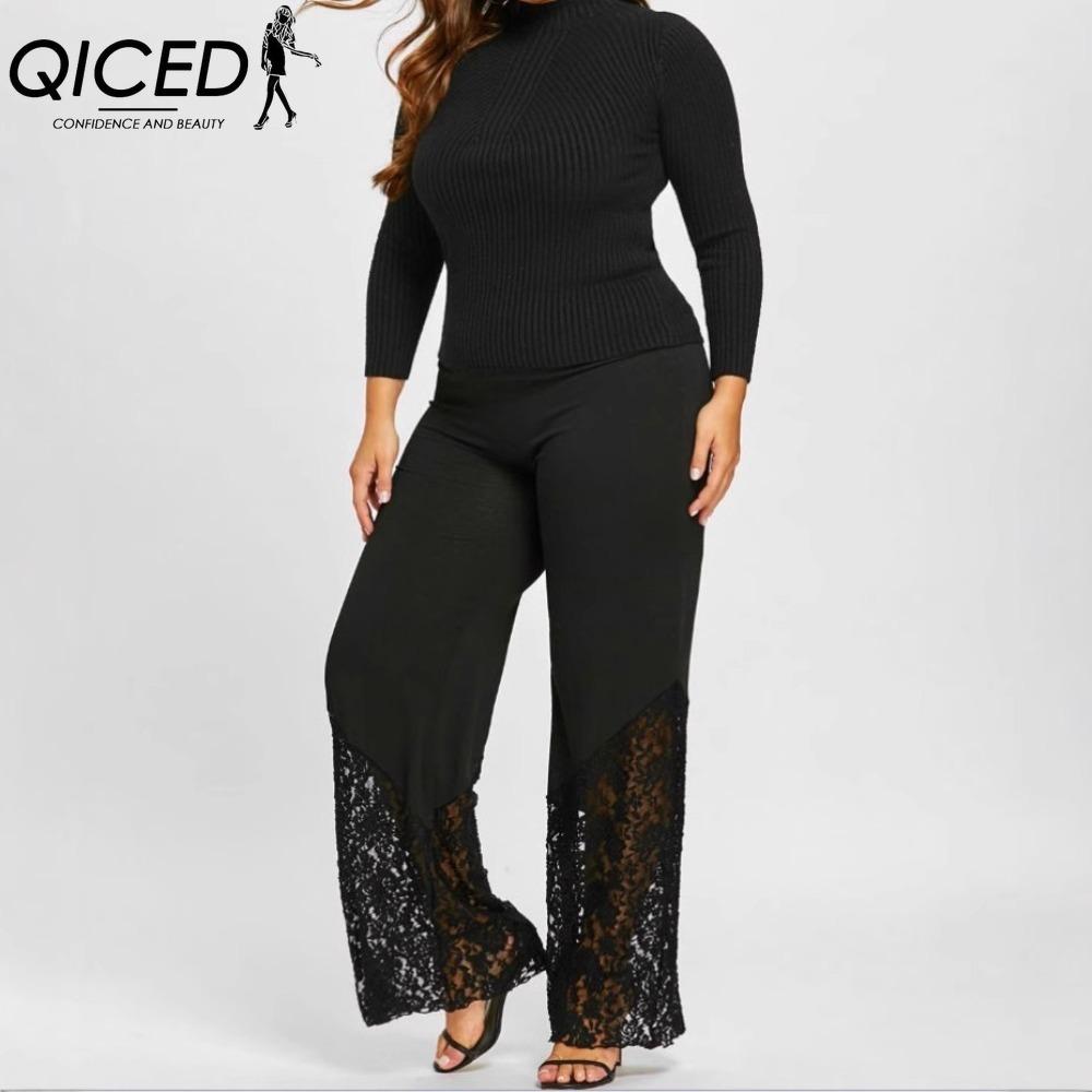 QICED L-5XL Damenmode Lässige Einfarbig Bedruckte Hosen & Caprihosen