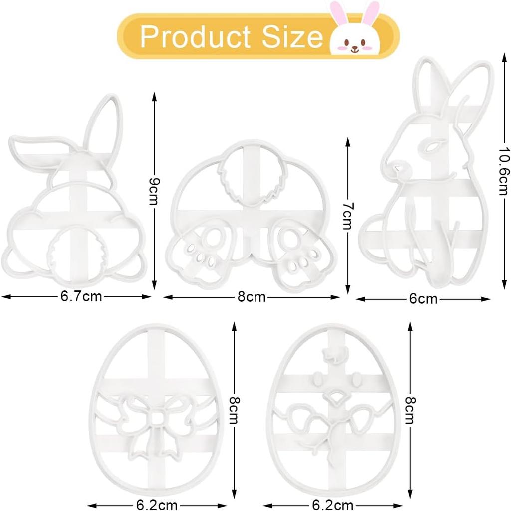 Easter Cookie Cutters Set, 9 Pieces 3D Plastic Easter Eggs Stamp Molds Linzer Cookie Cutters for Easter Party Supplies Decorations