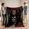 Day of the Dead Skull Art with Roses - Flannel Blanket for Bedroom, Living Room, Sofa, and Nap Sofas.