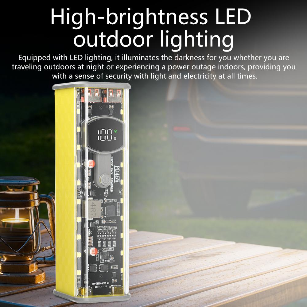 8x18650 Solderless Battery Case PD45W Super-Fast Charging Portable Power Bank Housing With Integrated Outdoor Lighting