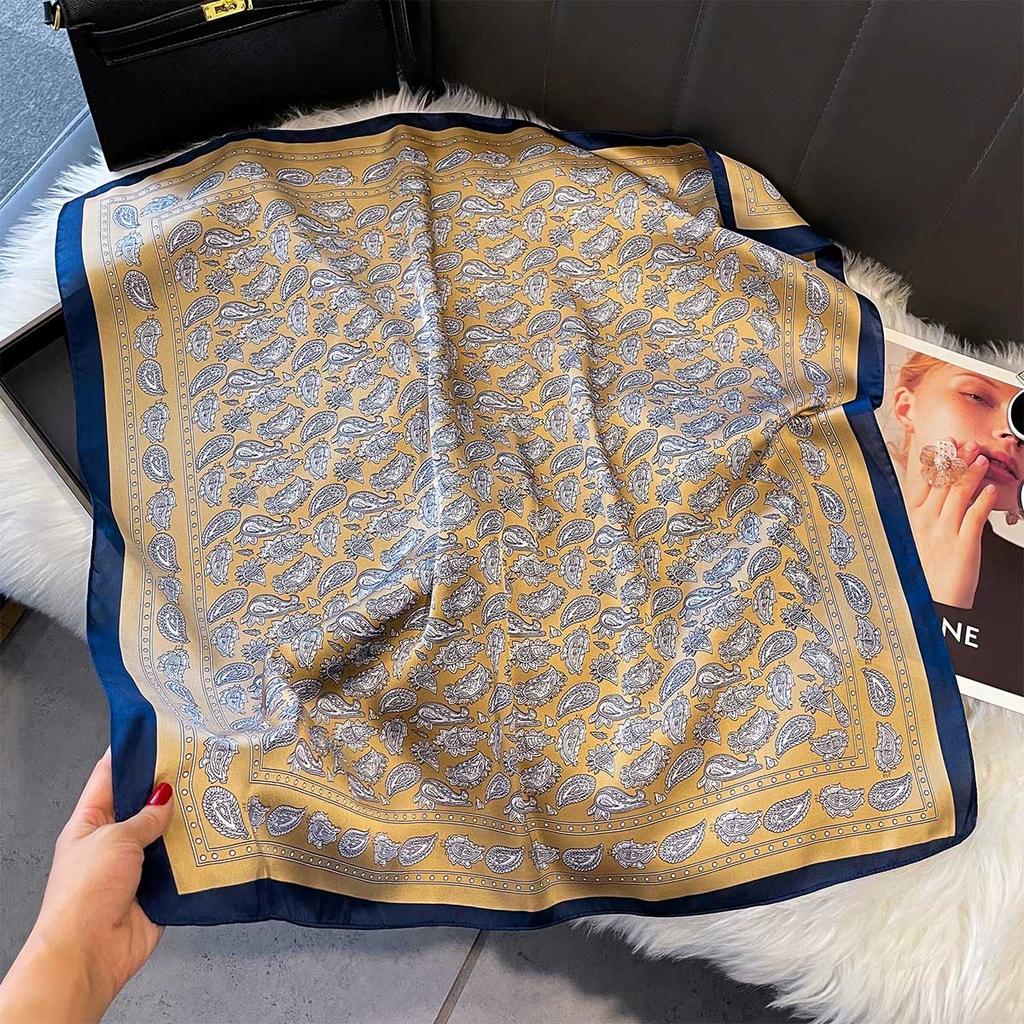 Luxury Square Scarf For Women Elegant Ladies Hijab Fashion Print Neckerchief Bandanas Summer Soft Stain Faux Silk Scarves Shawl