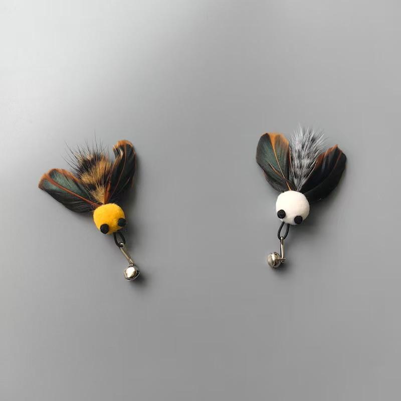 2pcs Plush Little Bee Feathers Imitating Insect Cat Toy Cat Toy Teaser Stick for Changing Heads Play Cat Interactive Kitten Toys