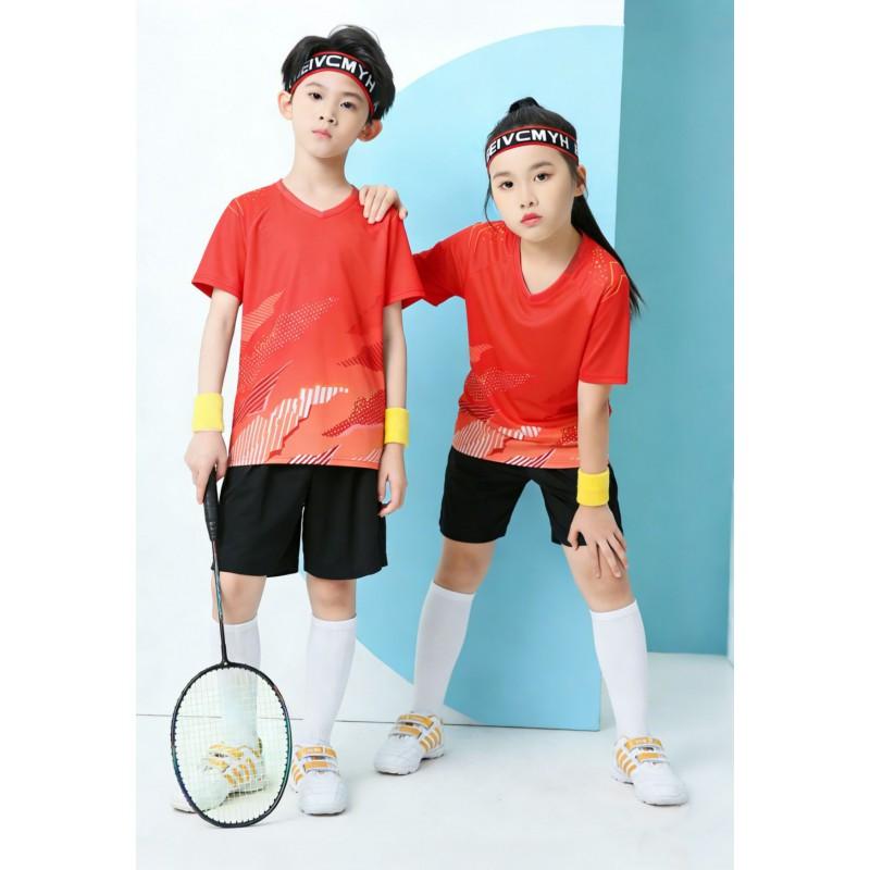 Kids Quick-Dry Badminton Set Short Sleeve Sport Jersey Unisex Tennis Volleyball Training Outfit