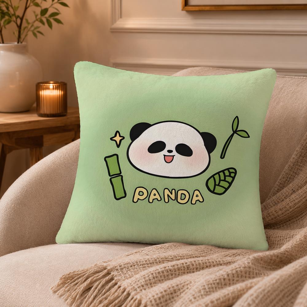 Lovely Panda Cushion Cover Anti-dustmite Pillowcase Invisible Zipper Silky Short Plush Sofa Cushion Cover