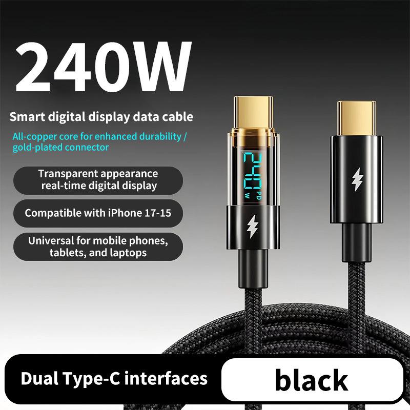 6A Clear Digital Display 100W Type-C Cable for Super Fast Charging - Compatible with Huawei, Xiaomi, Apple PD