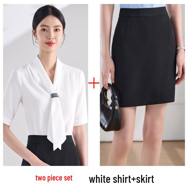 Women's Summer V-Neck Short Sleeve Professional Blouse