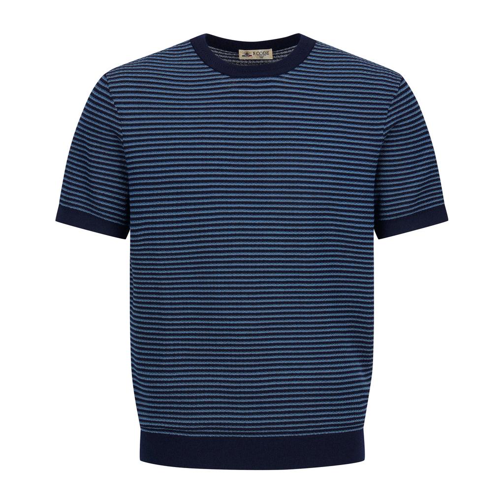 FERRAROMILANO Two-Tone Striped Round Knit Blue (Am0Gtsr25143)