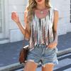 Fashion Round Neck Tie-dye Print Loose Sleeveless T-shirt Vest Woman