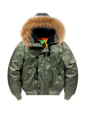 M65 Fliegerkombi Winterjacke aus Baumwolle mit Kapuze und abnehmbarem Pelzkragen