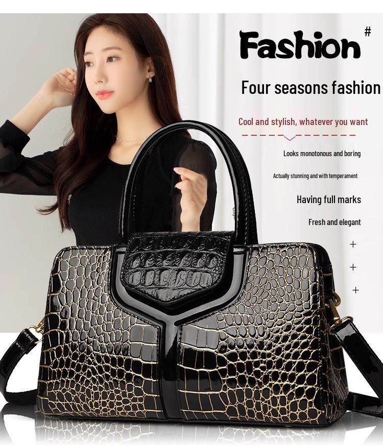 Women's Retro Crocodile Pattern Handbag - Large Capacity, High-End Shoulder & Crossbody Tote