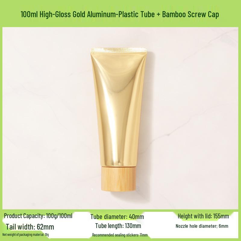 In Stock 100ml/100g High Gloss Gold-Silver Aluminum-Plastic Cosmetic Tube with Acrylic Cap - Refillable PE Empty Bottle