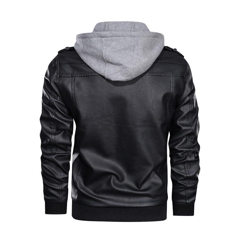 Youth Black Leather Jacket with Stand Collar and Zipper Welt Pockets, Hooded Winter Design, Straight Hem - In Stock