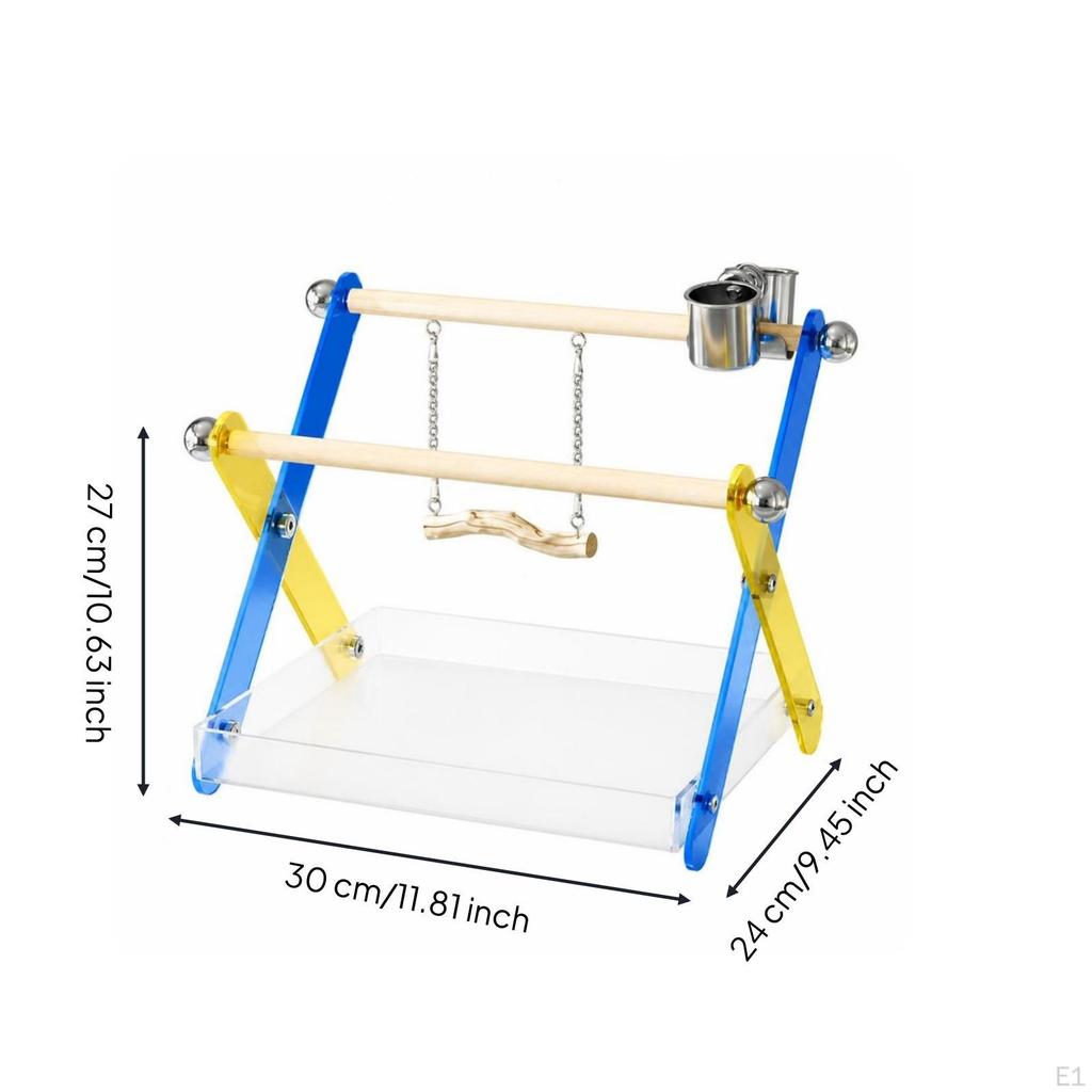 Compact Tabletop Bird Perch with Swing | Wood, Playstand Tray, for Cage