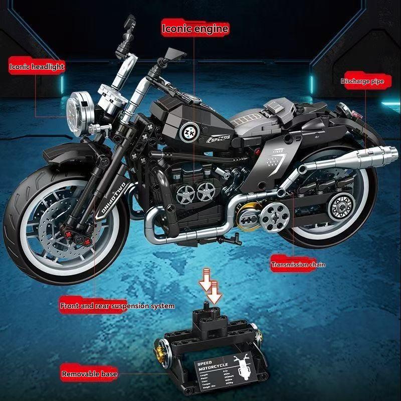 Technical Motorcycle Building Bricks Set for Adults - Detailed Engine & Wheels Motorbike Model - DIY Assembly Kit for Hobbyists