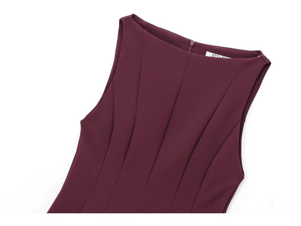 Winter 2024 Women's European & American Style Sleeveless Boat Neck Dress with a Simple Wide Hem