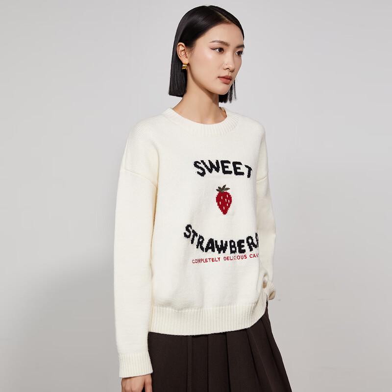 Women's Strawberry Jacquard Round Neck Sweater