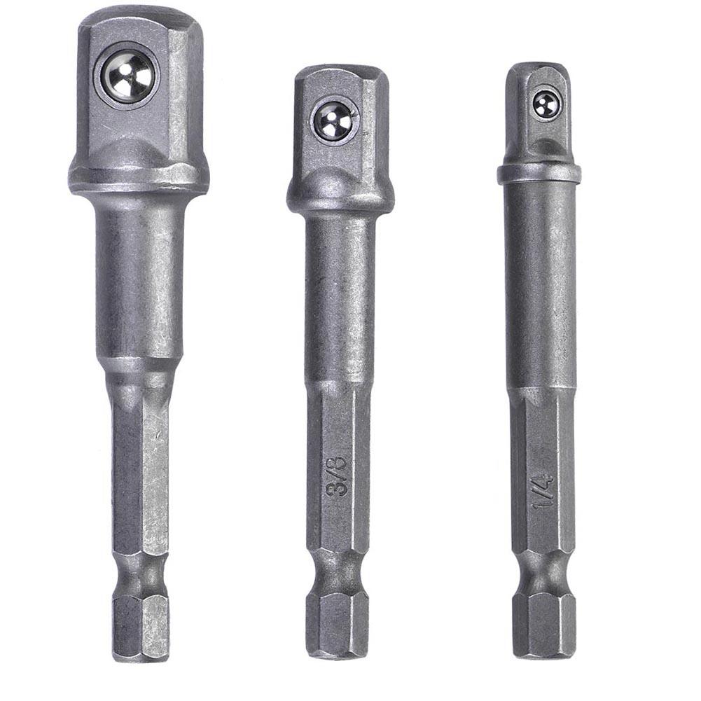 3Pcs Black Socket Adapter 1Celsius4 Hex Shank to 1Celsius4 3Celsius8 1Celsius2 Head Drill Bit Driver