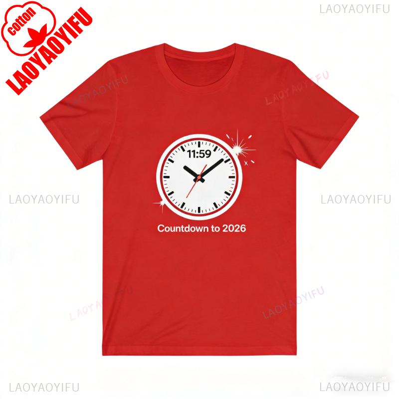 

Classics Countdown To 2026 TShirt Unisex New Year Clock Graphic Tshirts Simple Loose Leisure Adult Shortsleev Cotton Tee Tops S