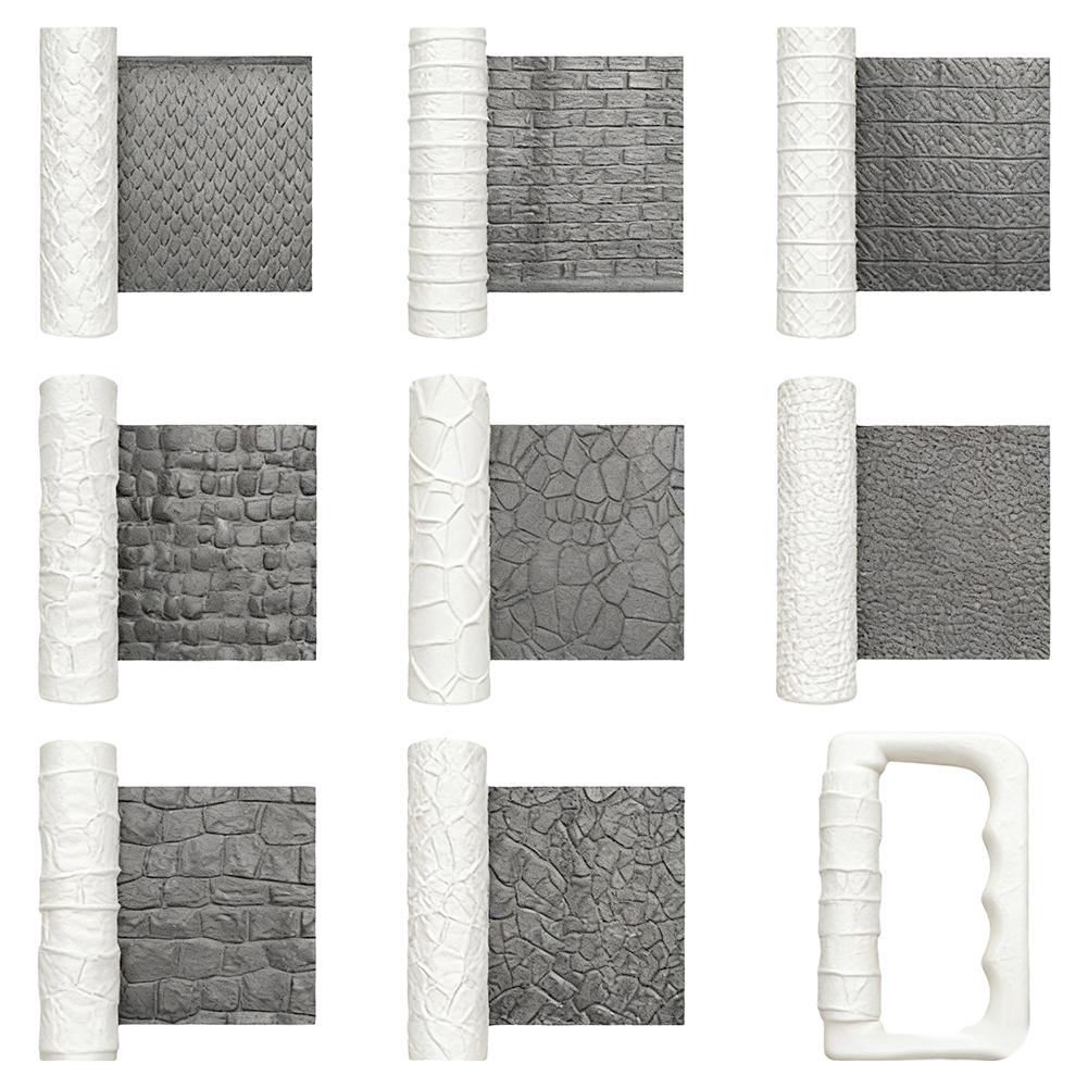 

9 Piece Texture Roller Set for Clay Artists Featuring Road Stone Wall and Brick Patterns for Modeling and Sculpting China Mainland