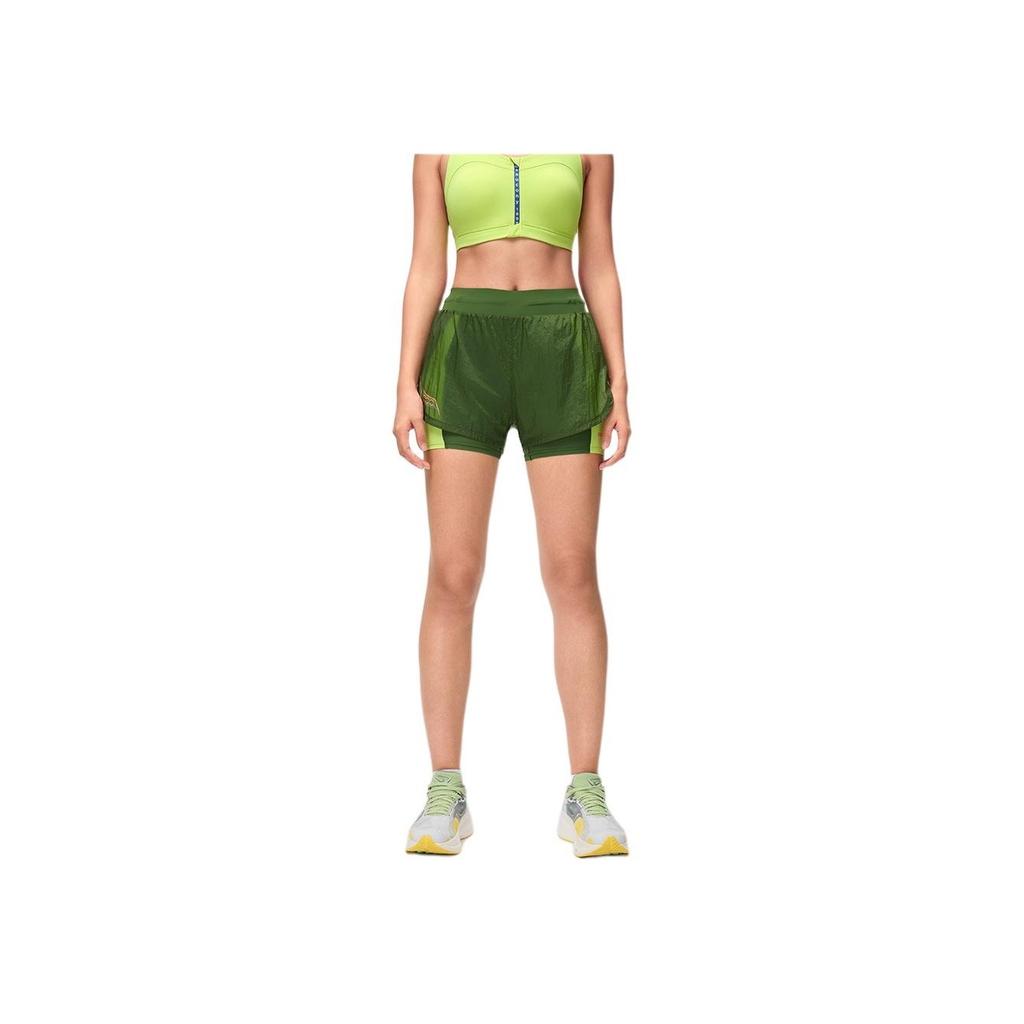 SAUCONY Lined Anti-Exposure Running Competition Two-In-One Sports Shorts Women Shorts Dark-Green SC1249002B-GE56