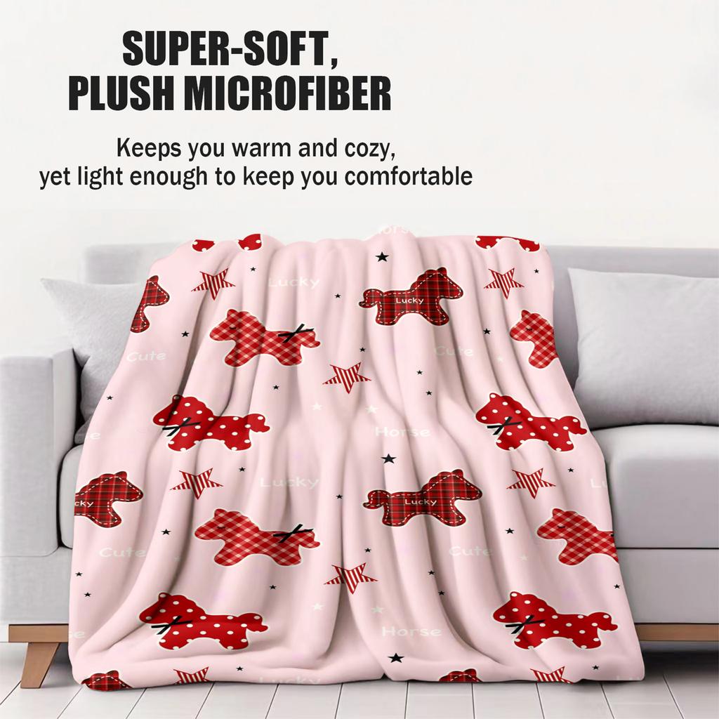 1PC Sweet Pink Pony Plaid Print Fleece Throw Blanket for Adult Quality Super Soft Warm Universal Blanket for Travel Office Home