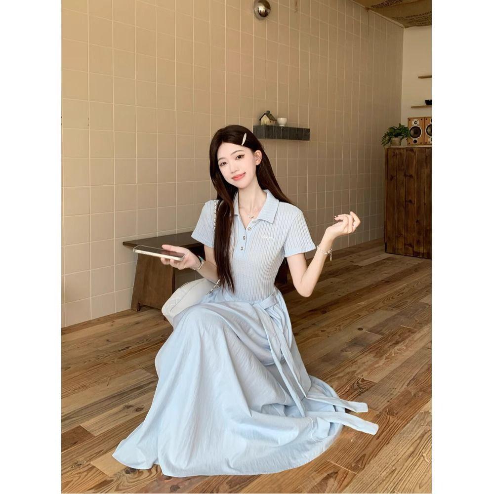 Summer New Kumik Style POLO Collar Strap Short-sleeved Dress Women's Niche Design Sense Thin Dress