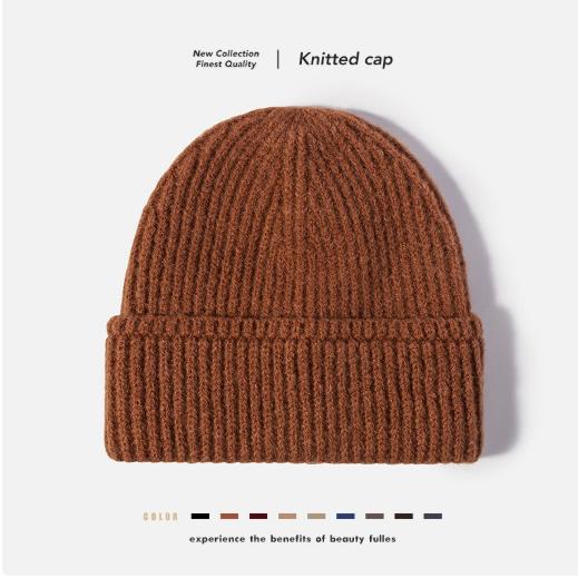 Cross-Border Soft Double Layer Pullover Bare Plate Knitted Warm Dome Hat Acrylic Beanie