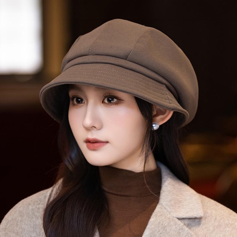 Korean Big Head Circumference Showing Face Small Beret British Style Retro Fashion Versatile Painter Hat Autumn and Winter Hat Women's Style