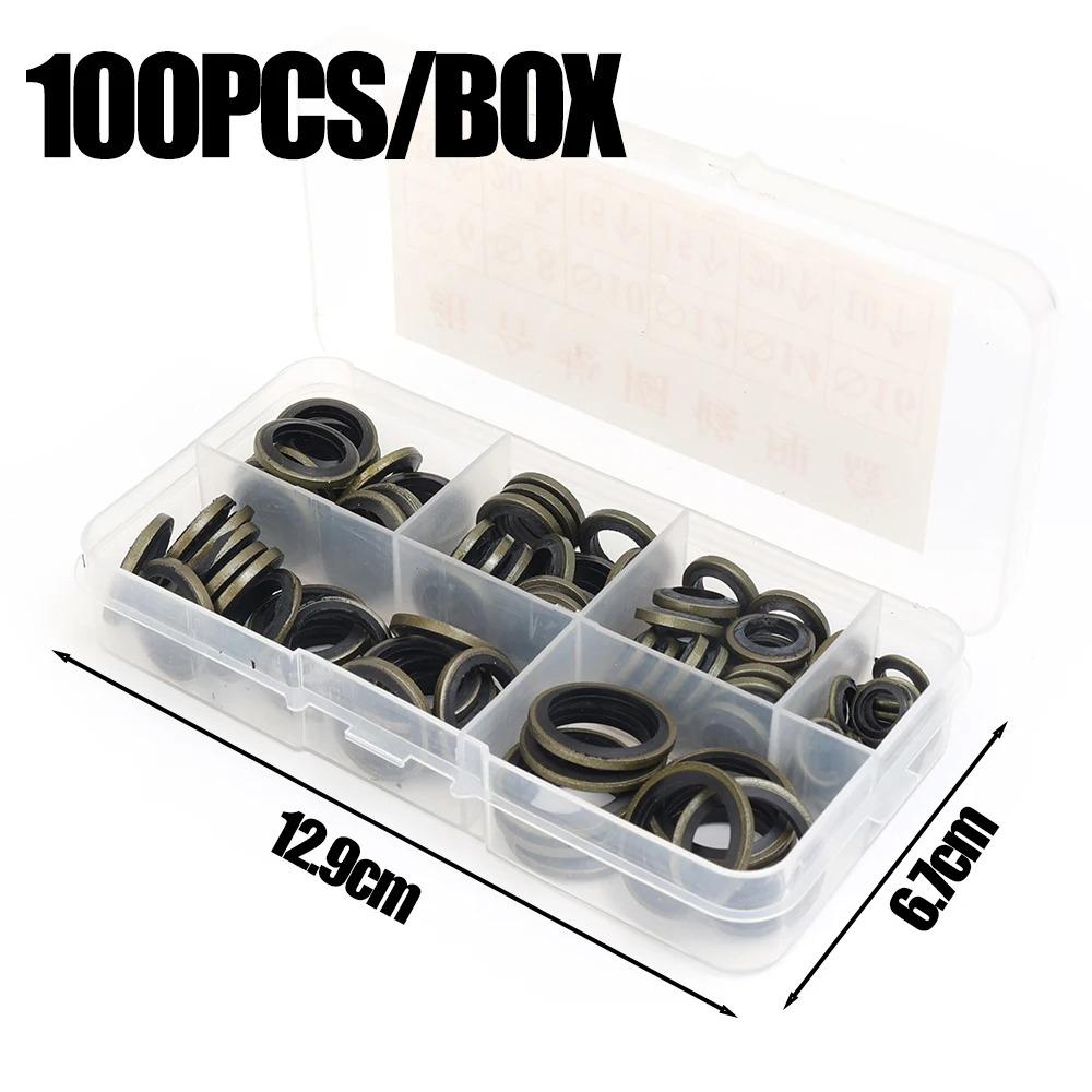 100 buc elemente de fixare șaibă lipită inel de etanșare metalic din cauciuc nou garnitură de scurgere ulei dop