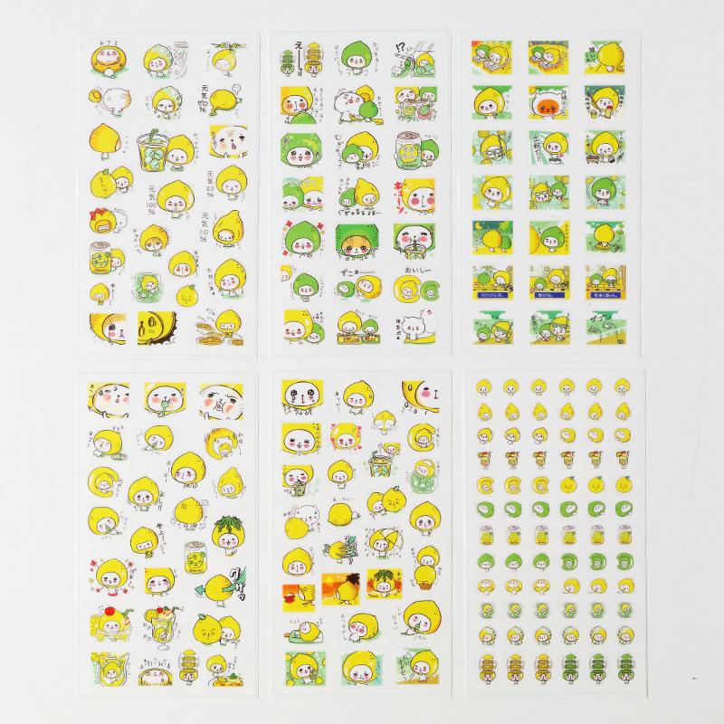 Creative Set of 6 Pieces of Japanese Paper Stickers Student Diy Hand Account Stickers Stationery Store Small Gifts Children's Cartoon Stickers