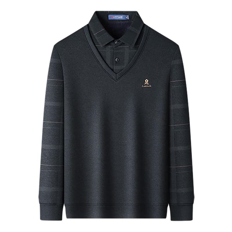 Montagut Men's Fleece Lined Faux Two-Piece Collar Long-Sleeve Polo Shirt