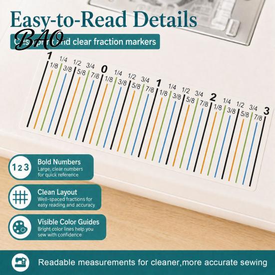 Adhesive Seam Guide Tape Allowance Sticker for Sewing Machine, Beginners Supplies with Scale Marks, Positioning Decal Accurate Stitching Quilting