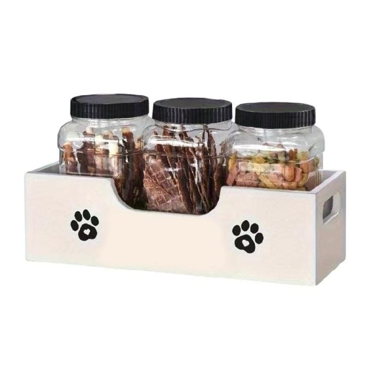 Тройные банки-органайзеры для корма для домашних животных изготовленные из экологически устойчивых деревянных органайзеров для еды для свежести и экономии места для кошек и собак белый 1800₽