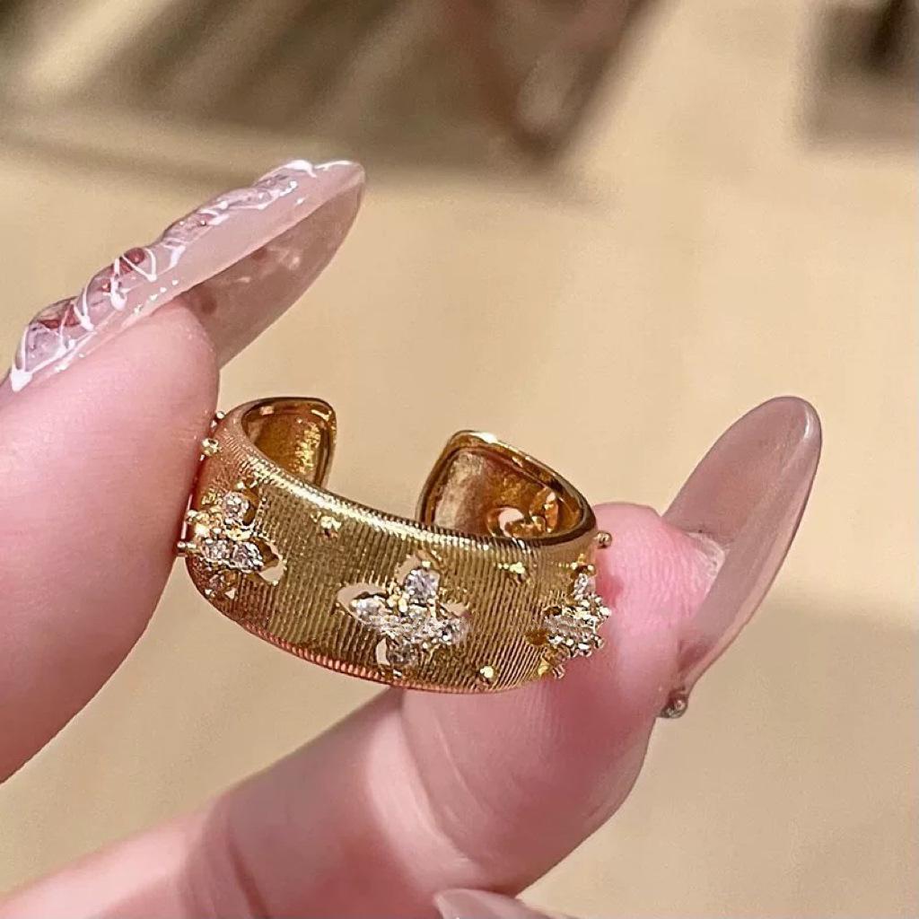 Luxury Geometric Zirconia Open Ring - Elegant and Versatile Hand Jewelry