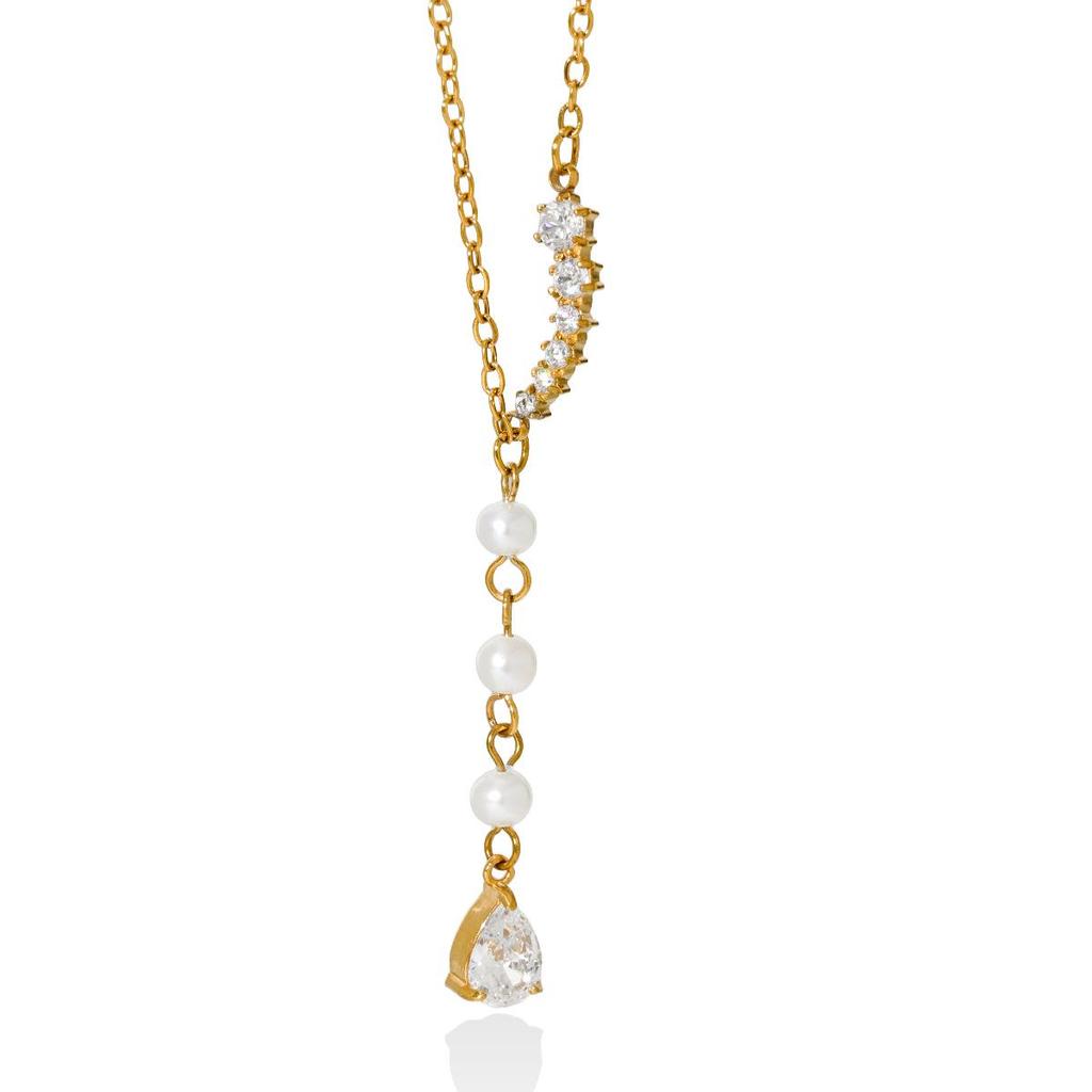 Cross-Border Fashion Zirconia Pearl Pendant Necklace - 18K Gold Stainless Steel, Luxurious INS Style Women's Jewelry