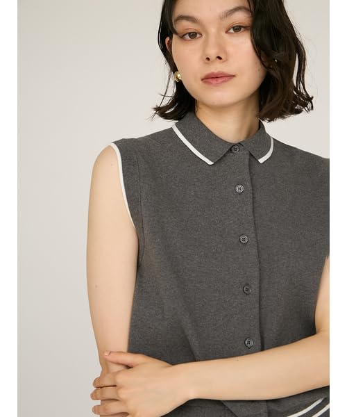 Emi Collared Knit Free Size Vest, 13WNT254087, Women's, Gray,