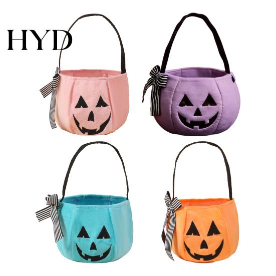 Portable Trick or Treat Bag Halloween Pumpkin Candy for Kids, Tote Kids with Handle, Reusable Snack Bucket Party Favors