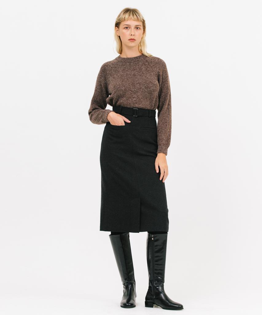 JUN BY JUN K Belted Wool H-Line Skirt_Black