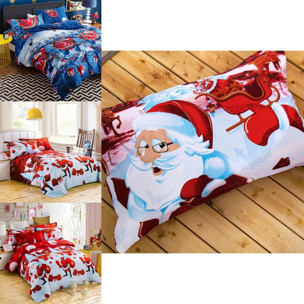 Cozy Holiday Quilt Cover And Pillow Case Set With Vibrant Santa Claus Patterns