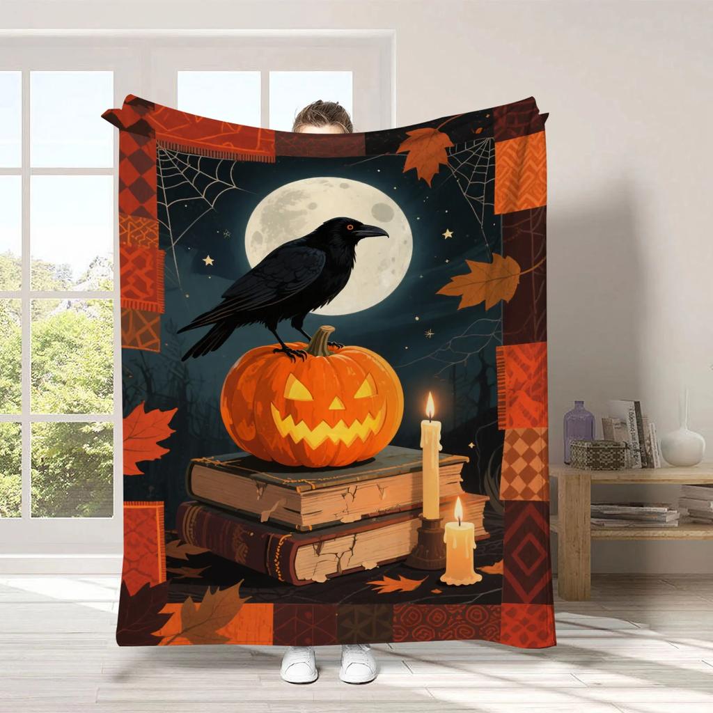Halloween Festive Atmosphere Digital-printed Polyester Velvet Flannel Cover Blanket Fleece Soft Sofa Cover Blankets for Beds