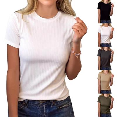 Women’s Casual Crew Neck Short Sleeve Pullover Top Ribbed Knit Lightweight Comfortable Shirt for Daily Wear