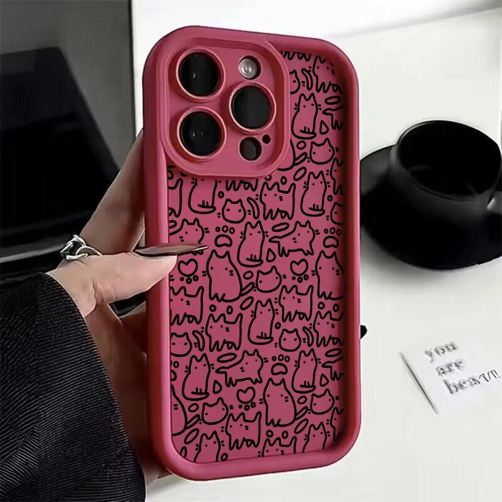 Phone Case For Iphone 17 Air 16 15plus 14 13 12 11 Pro Max Flexible Cute Black Cat Simple Protective Cover Unique Fashion Funda