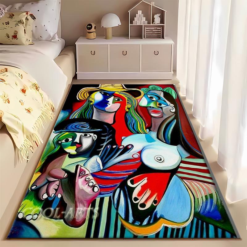 Abstract Colorful Faces Art Rug Non-slip rug suitable for living room and bedroom sofas.