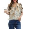 Women's Fashionable Casual Short Sleeve Button Print V-Neck Pullover Top