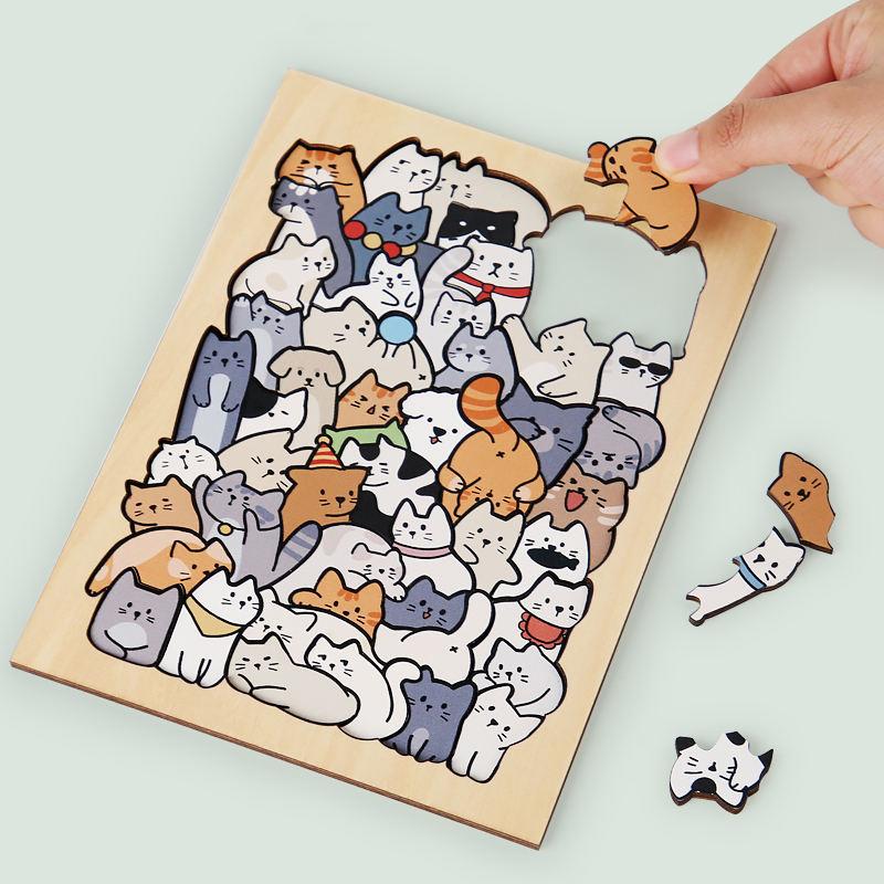 Монтессори Образование Животные Форма Деревянные Пазлы для Детей Кошка Игрушки-Башни Пазл Мозговые Игры Пазл-Мозаика Декор Раскраска