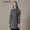 PORTS Women's Black-Grey Autumn/Winter Mid-Length Overcoat