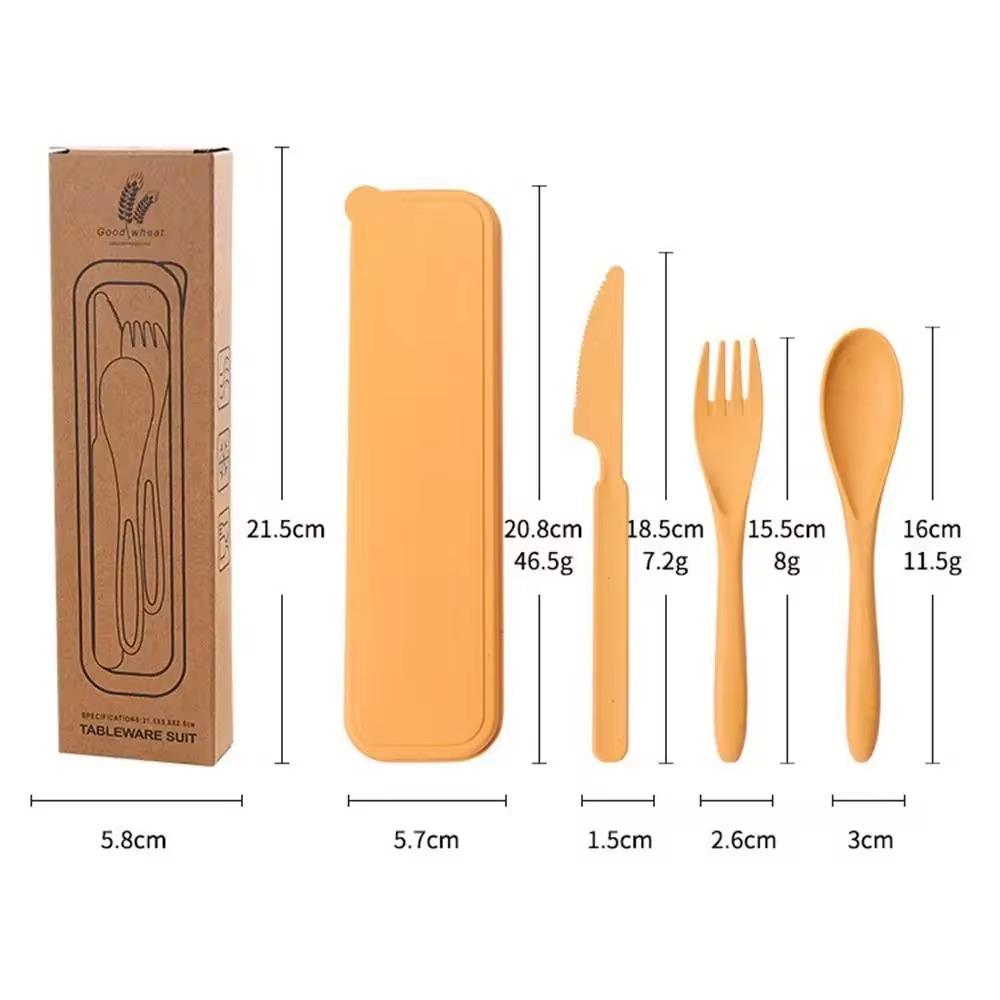 Practical Tableware Reusable Camping Utensil Set Ultralight Wheat Straw Camping Spoon Fork with Case Plastic Travel Utensils