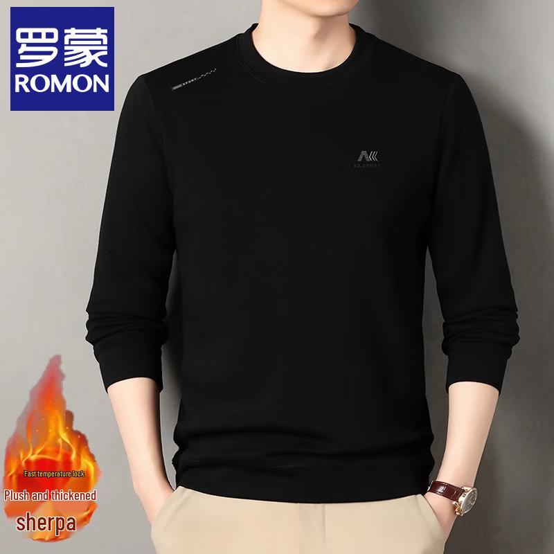Men s Fleece-Lined Round Neck Long Sleeve Sweatshirt L