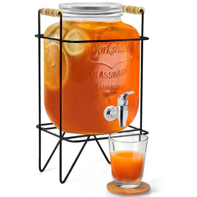 5 Litre Glass Water Dispenser with Stand - Air Tight Lid Glass Pitcher for Detox Water - Mason Jar - Counter Table Top